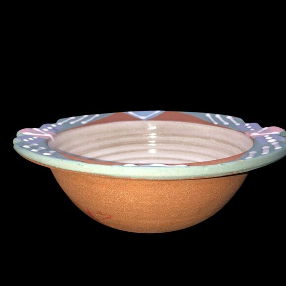 Handcrafted Terracotta Pottery Bowl Signed By Dana With Southwestern Tribal Desi - Picture 1 of 9